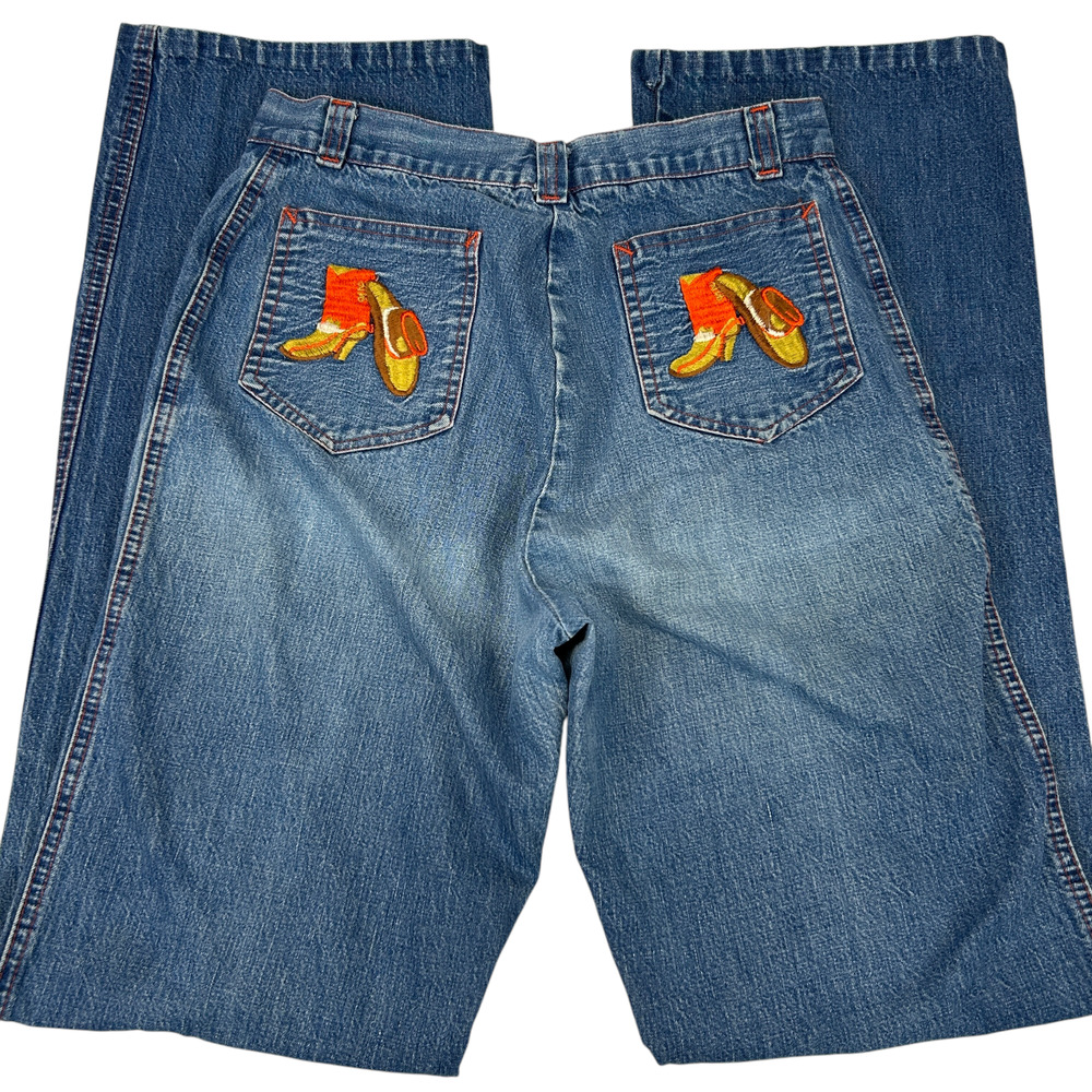 Vintage 80s Cowgirl Denim Jeans Cowboy Western Boots Blue Womens Juniors Size 1